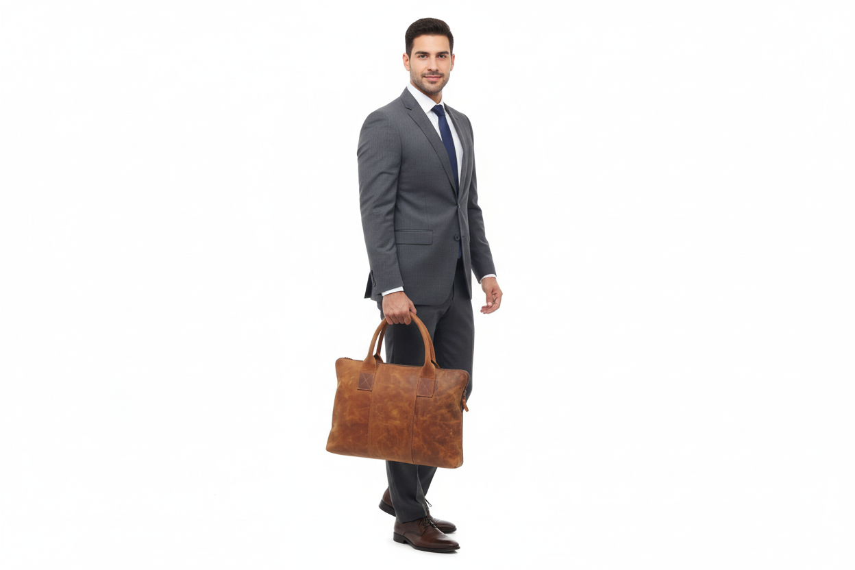 Yellow Crunch Leather Laptop Bag