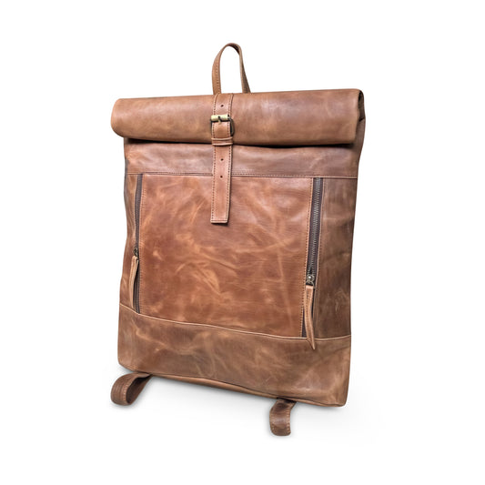 Beige leather backpack