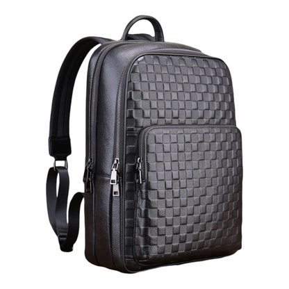 Black woven pattern backpack on a white background