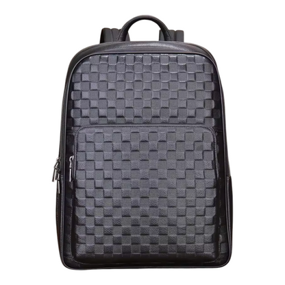 Black woven pattern backpack on a white background