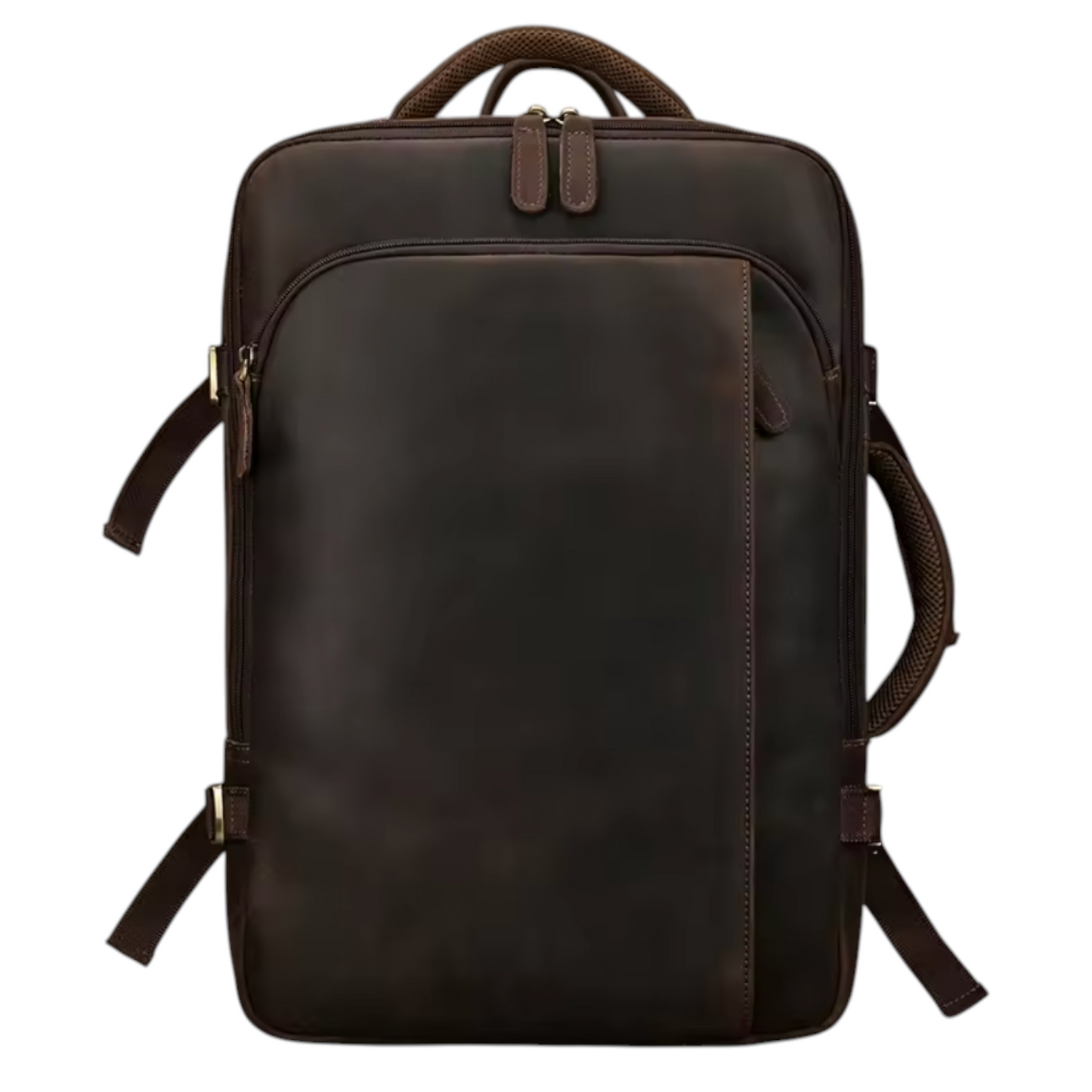 Brown leather backpack on a white background