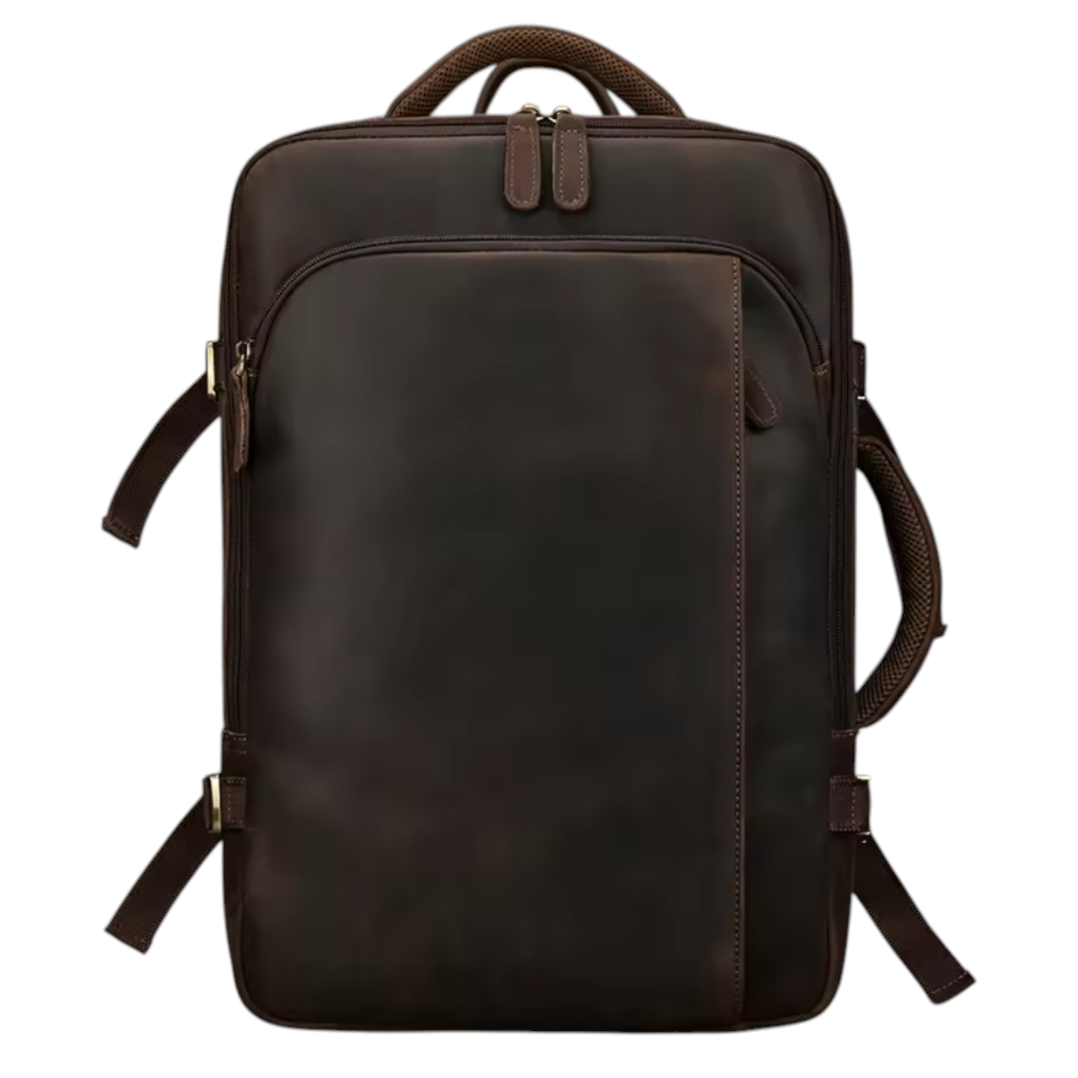 Brown leather backpack on a white background