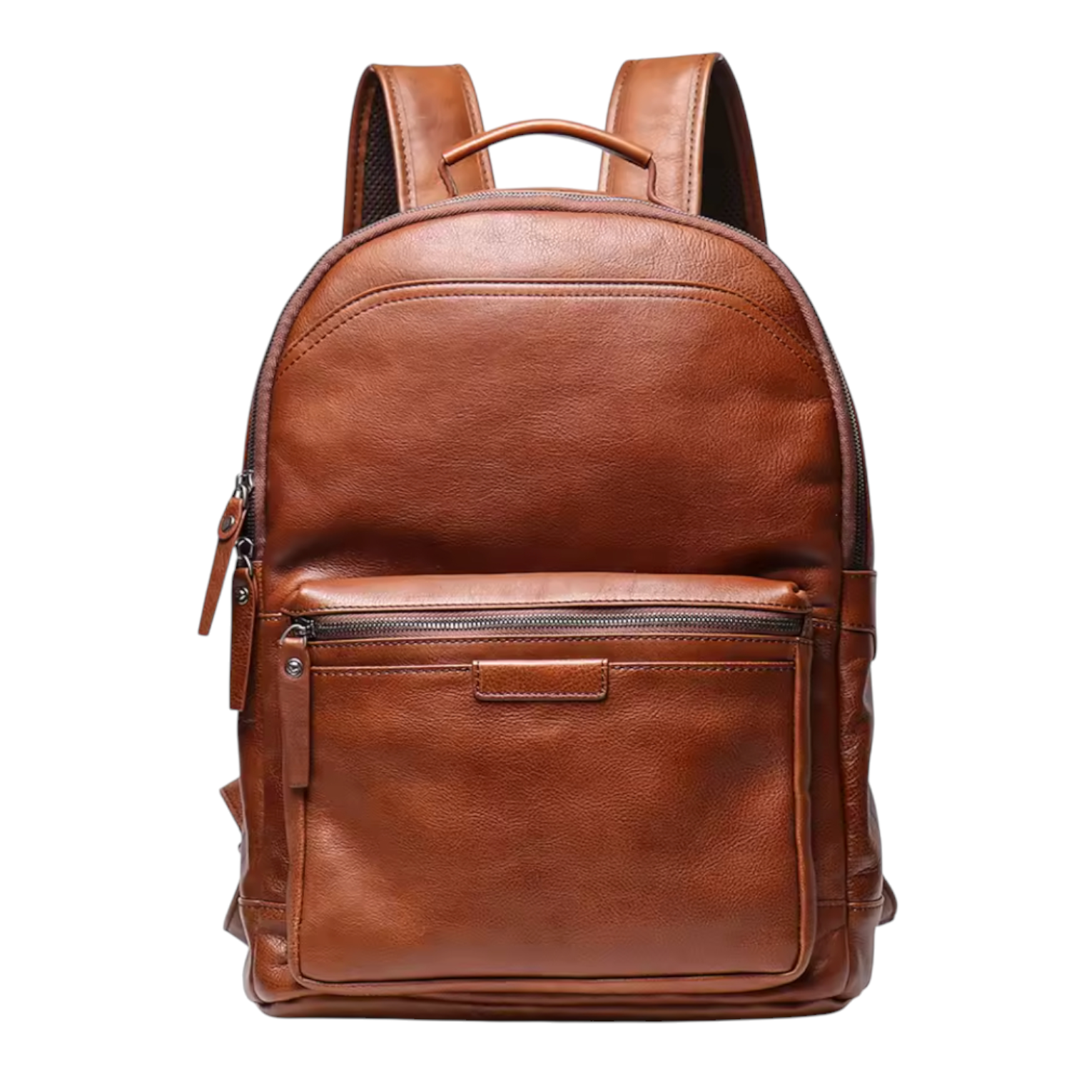 Light Brown leather backpack on a white background