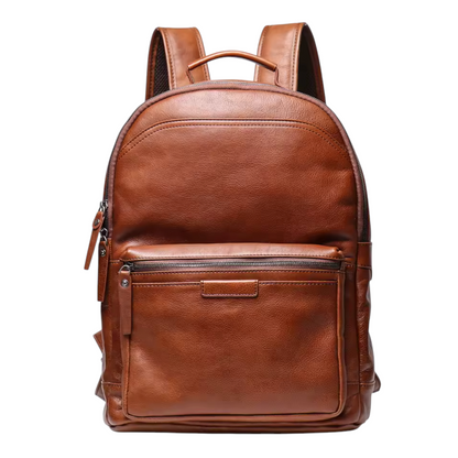 Light Brown leather backpack on a white background