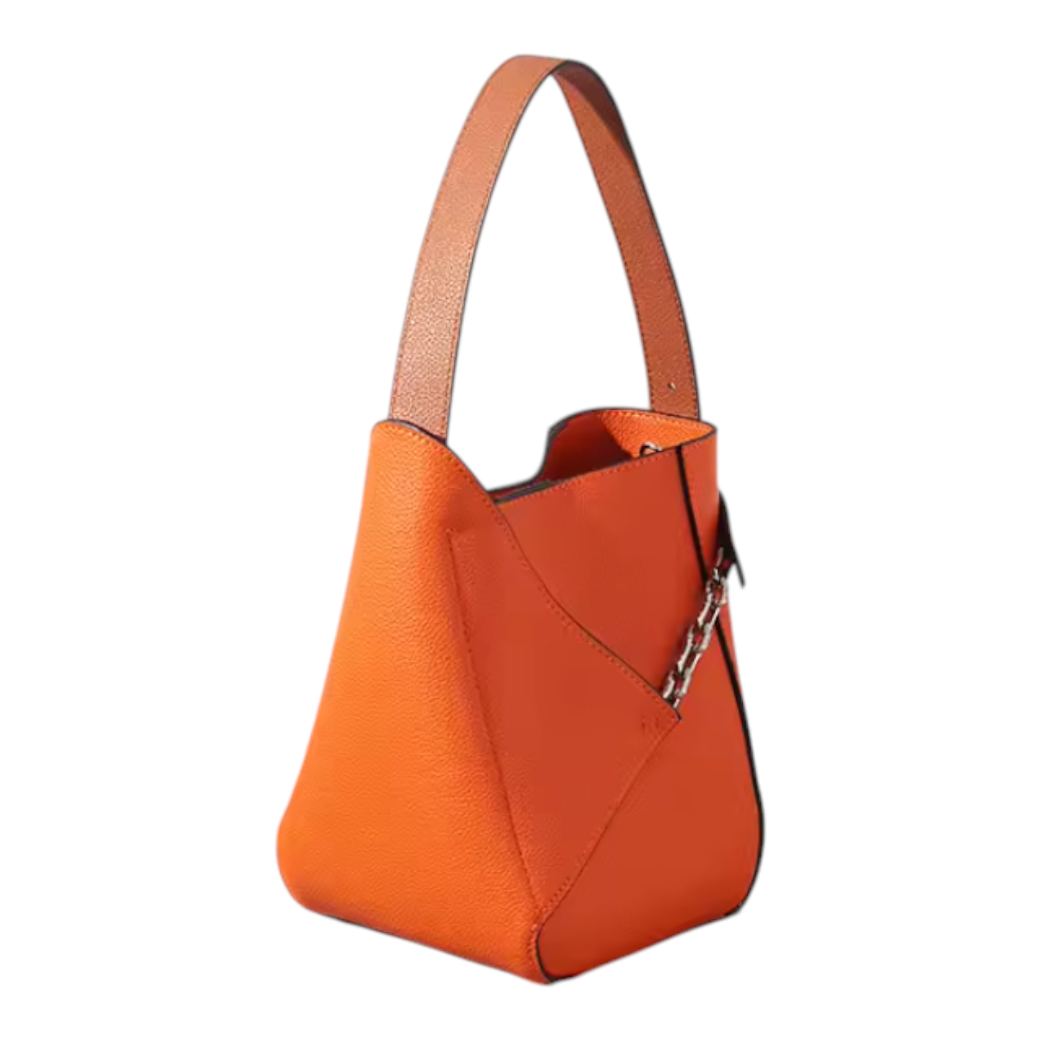 Orange handbag with a strap on a white background