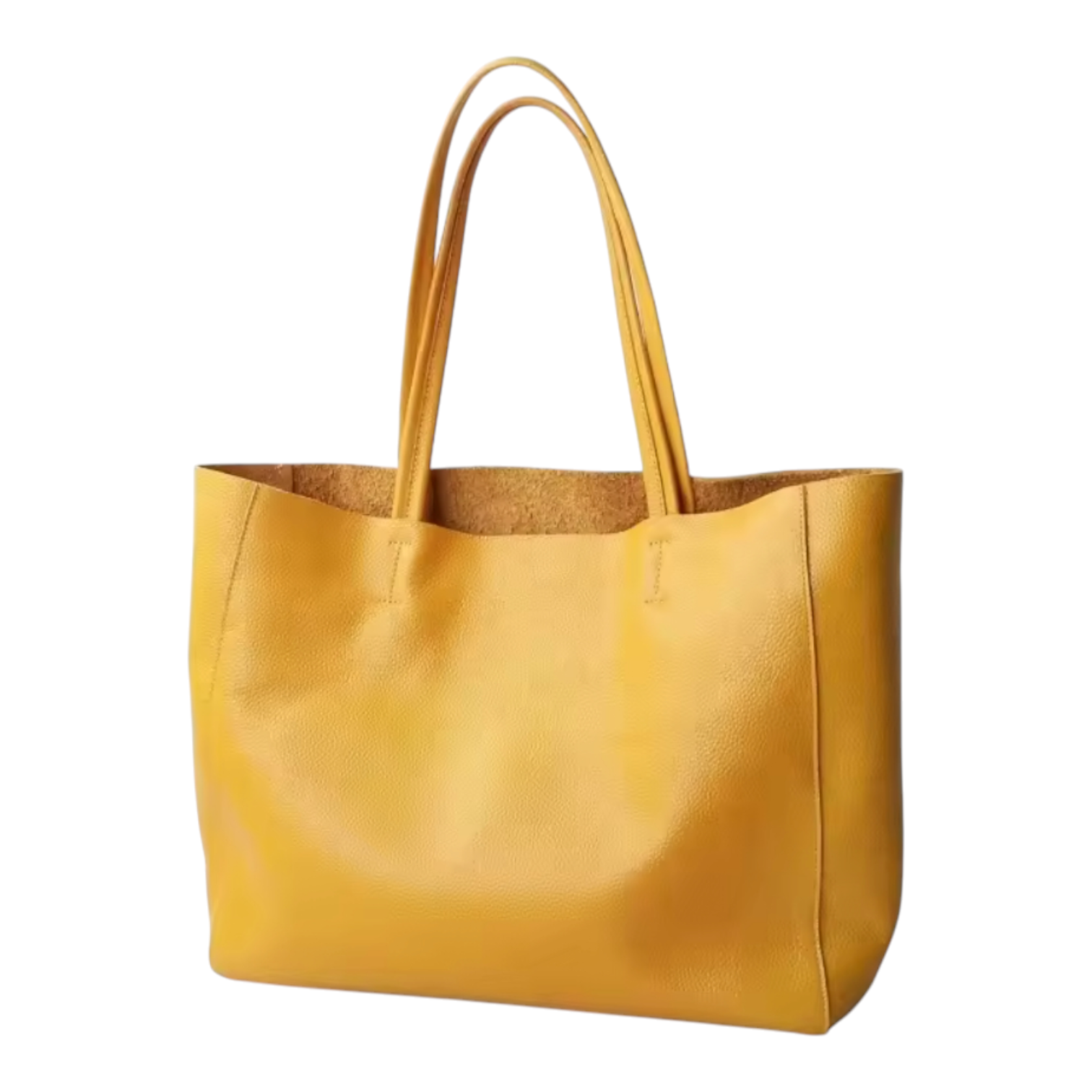 Yellow tote bag with cork interior on a white background