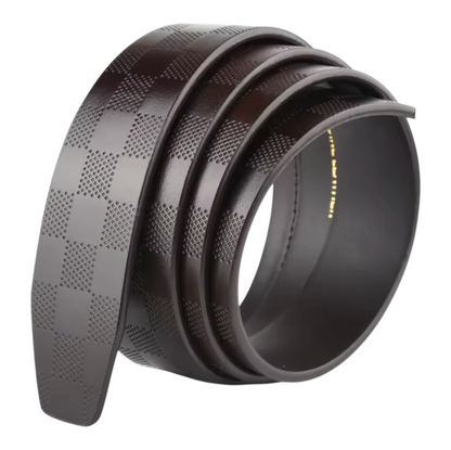Two black textured belts stacked on a white background