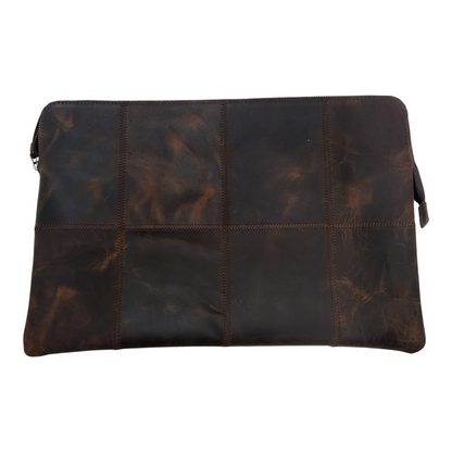 Brown leather laptop bag on a white background